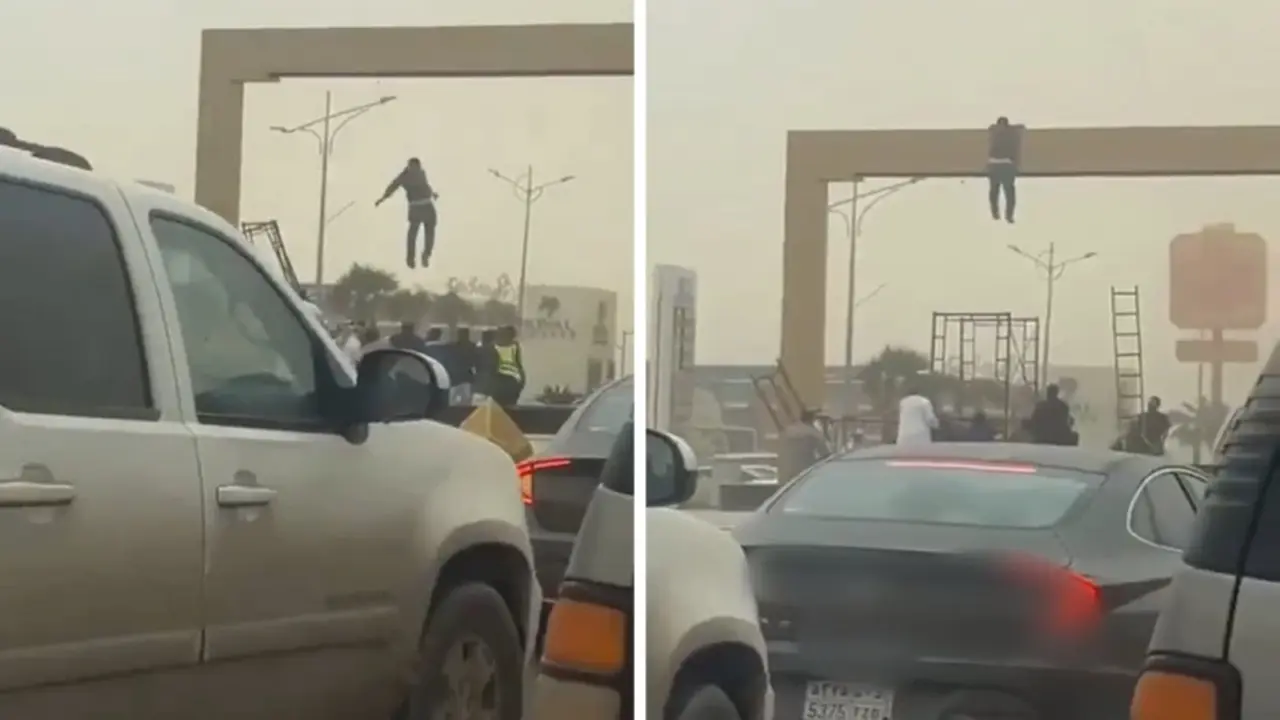 فيديو يوثق لحظة إنقاذ عامل مصري عالق أعلى جسر بعد انهيار السقالة